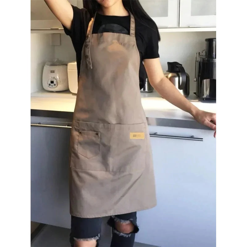 tablier toile polyester gris noir classique poche boutons élastiques cuisine uniforme serveur