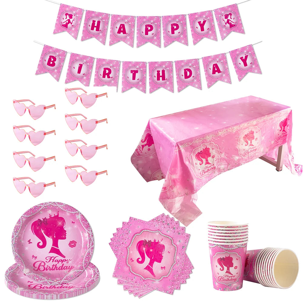 décoration anniversaire princesse assiettes papier serviettes gobelets guirlande happy birthday