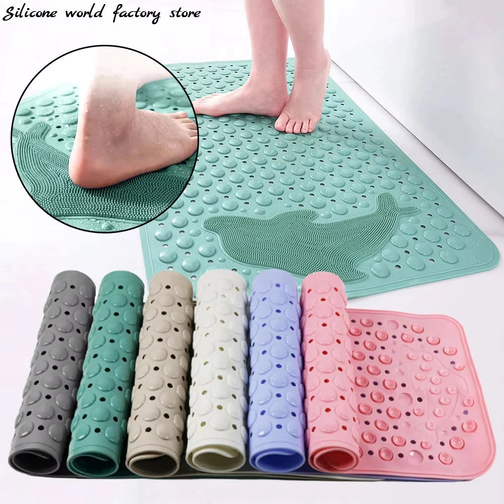 tapis bain antidérapant pvc dauphin moderne 35x70cm drainage texturé bulles ventilation gris rose