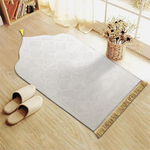 tapis prière polyester antidérapant motif géométrique gris vert noir moderne élégant franges doréesversible main