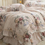 ensemble literie fleuri romantique 100 coton king size beige rose vert bleu