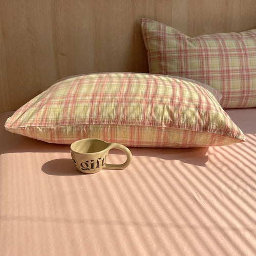 lot taies d'oreiller coton rayures rose clair modernes minimalistes douces lit maison