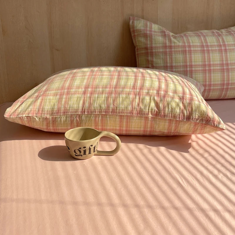 lot taies d'oreiller coton rayures rose clair modernes minimalistes douces lit maison