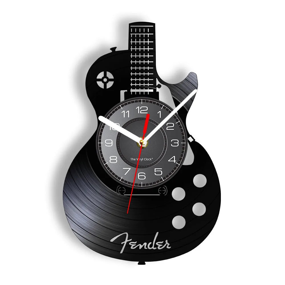 horloge murale forme guitare disque vinyle aiguille rétro moderne fixations chambre salon