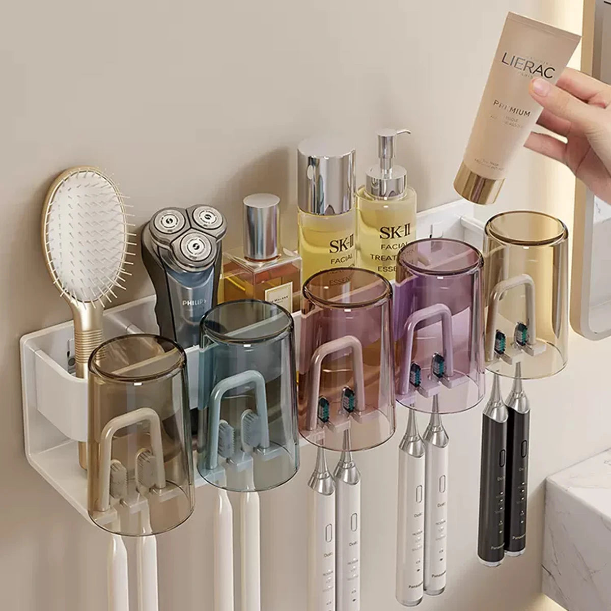 porte brosses dents cosmétiques transparent blanc gris moderne pratique adhésif salon brosses flacons tasses