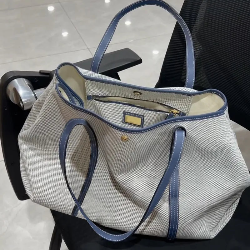 sac main femme toile jean gris clair moderne zips dorés poignées détachables porte clés