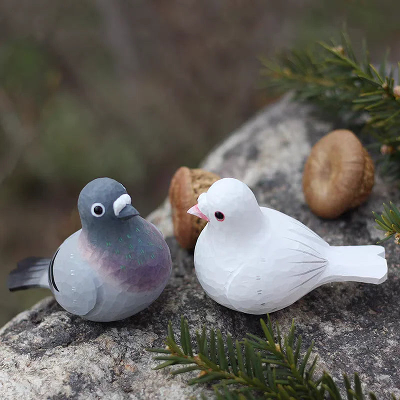 décoration oiseau sculpté bois gris violet noir blanc artisanal rétro nostalgie table objet déco