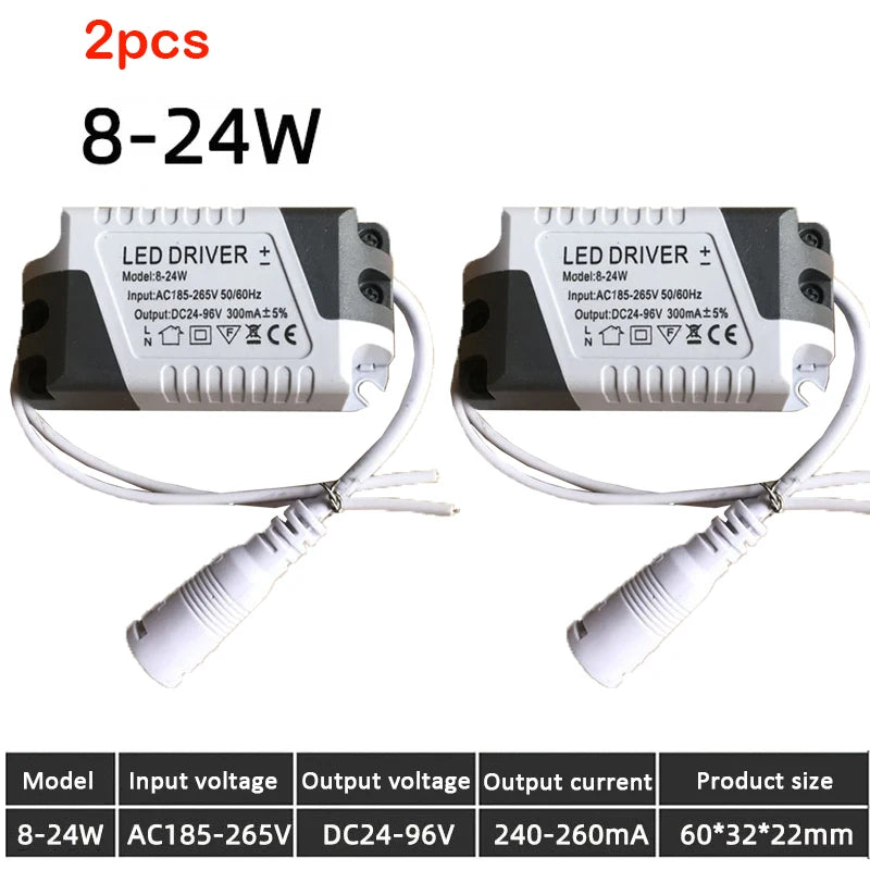 transformateur led driver 12v 24v 24w gris blanc moderne câble connecteur 60x32x22mm