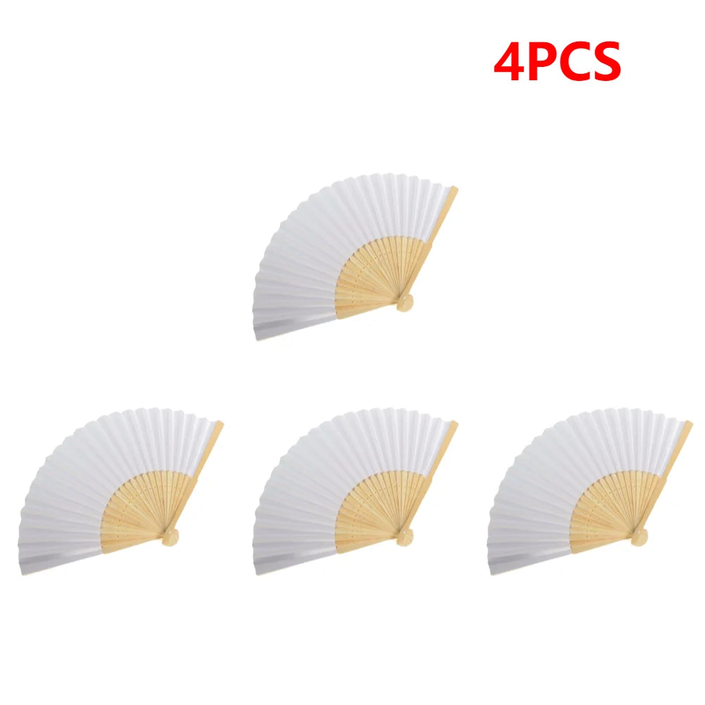 éventail pliant bambou papier blanc rayures traditionnel calligraphie peinture cadeau mariage bricolage