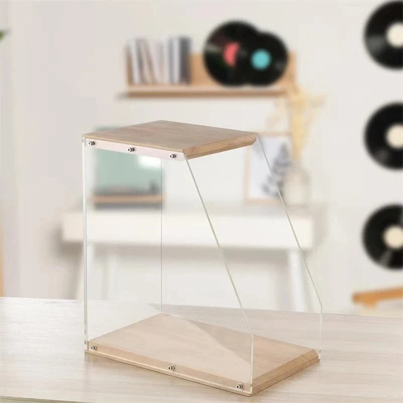 présentoir disques vinyles bois naturel transparent moderne vis fixations minimalistes
