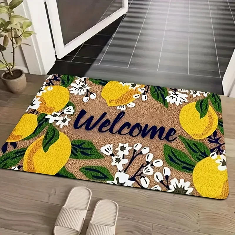 tapis d'entrée moderne citron bienvenue floral durable extérieur entrée salon 40x60cm motifs imprimés