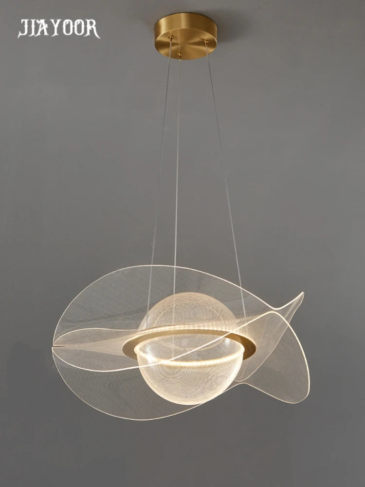 lumière suspendue moderne or blanc gris plissée ondulée transparente minimaliste