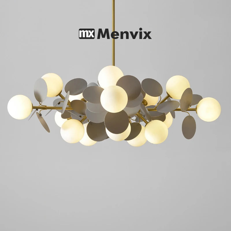 suspension lumineuse moderne multicolore boules translucides branches métalliques led salon chambre