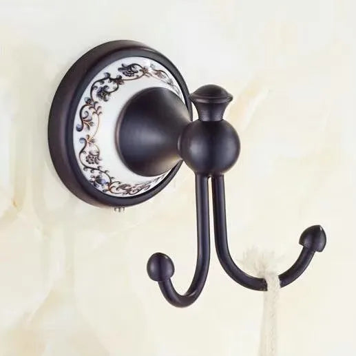 accessoires salle bain noir cuivre motif floral porte savon porte gobelet porte brosse dents
