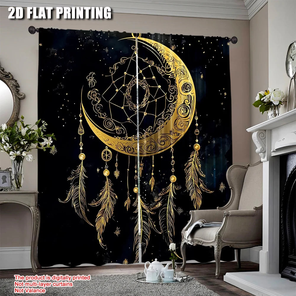 rideau boho lune noir étoiles géométriques opaques salon chambre coucher