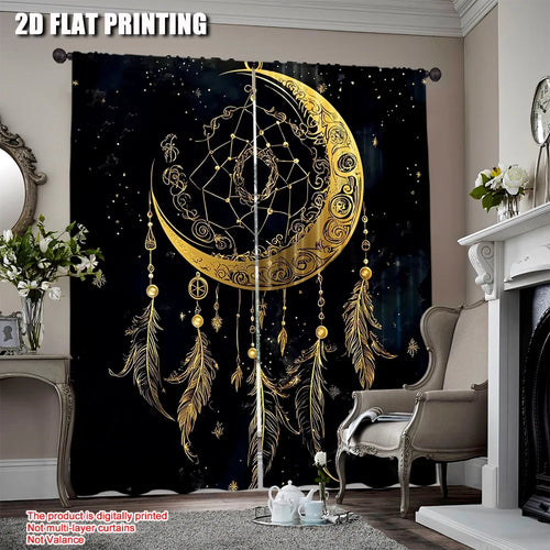 rideau boho lune noir étoiles géométriques opaques salon chambre coucher