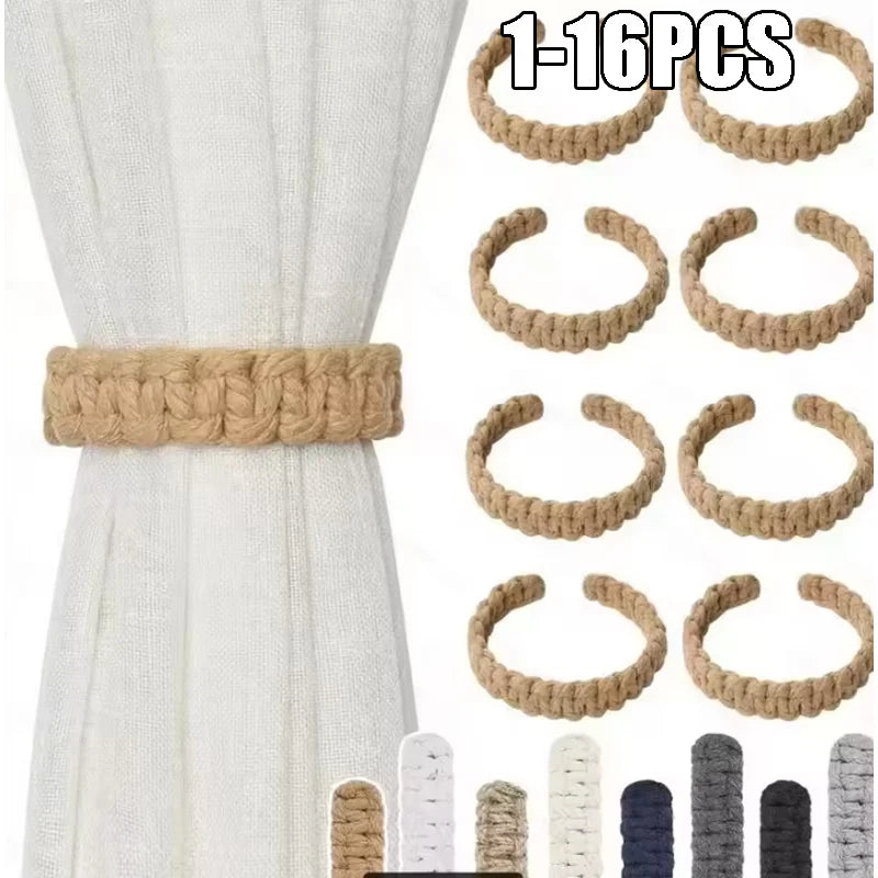 anneaux rideau tissé main rustique opaque beige 16pcs longueur 22cm fixations adhésives chambre