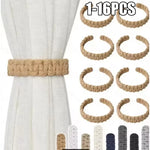 anneaux rideau tissé main rustique opaque beige 16pcs longueur 22cm fixations adhésives chambre