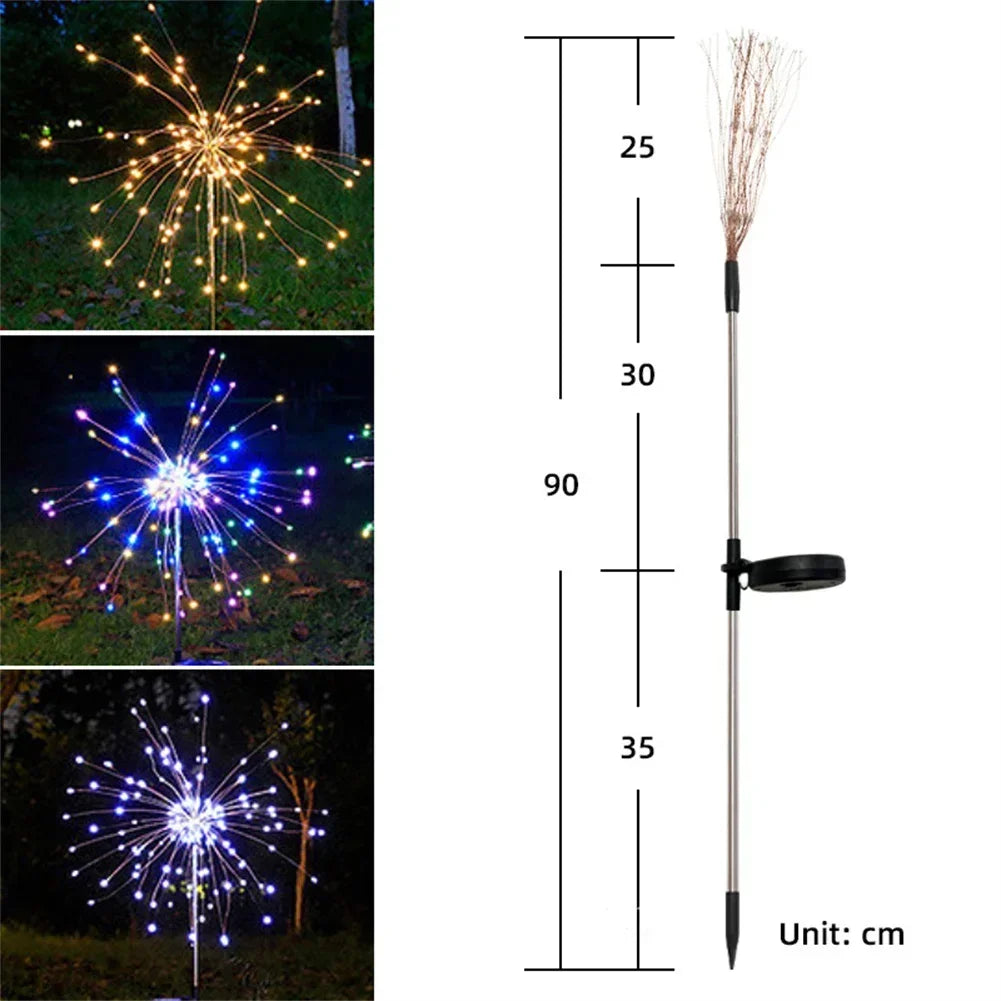 lumière solaire extérieure led feu d'artifice multicolore jardin décoration festive