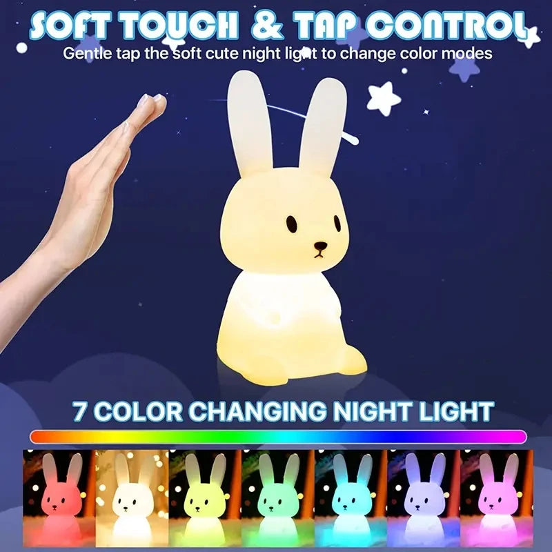 veilleuse nuit lapin blanc moderne enfant led silicone câble usb pression contrôle chambre décoration