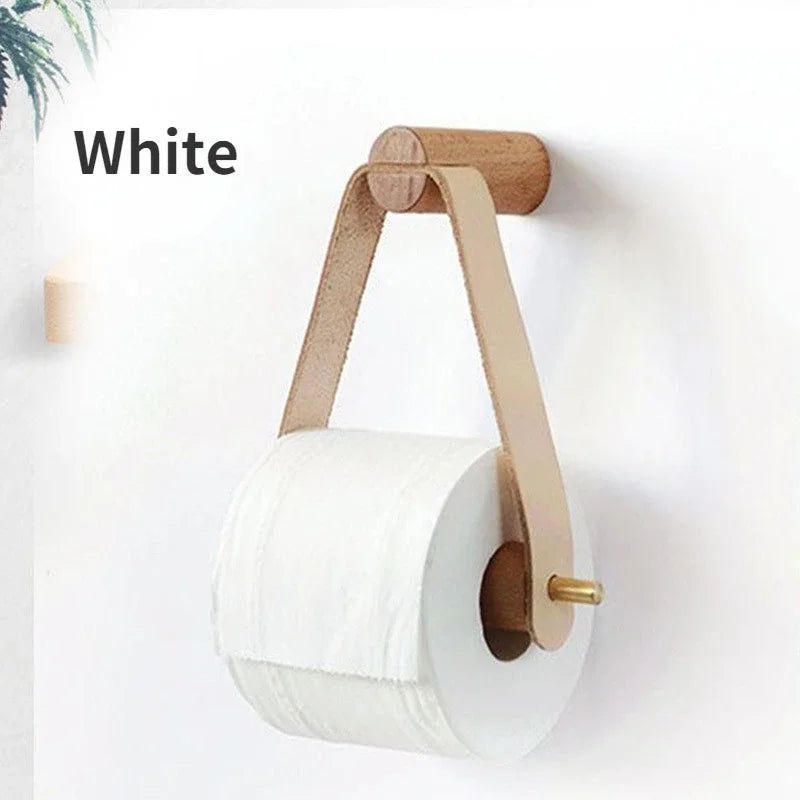 porte rouleau papier toilette bois marron blanc minimaliste moderne cuir inclusion métal doré