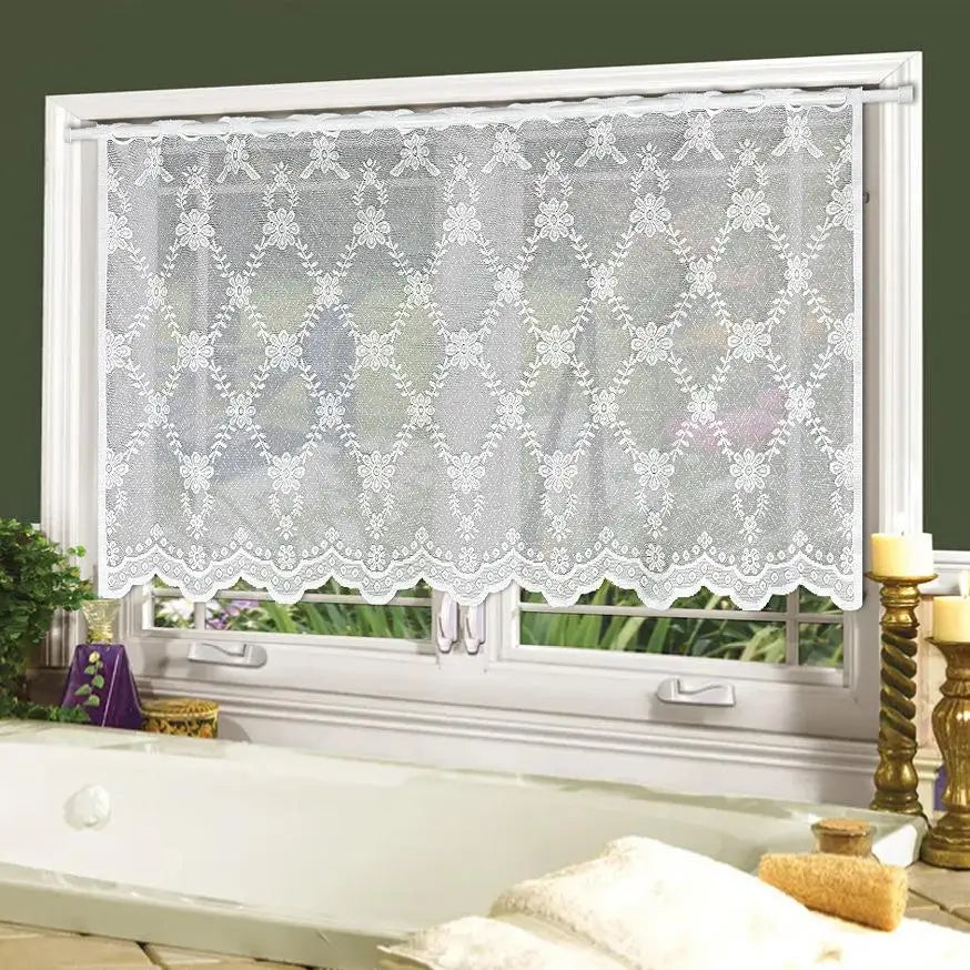 rideau blanc fleur géométrique translucide brodé 140x60cm polyester nordique décoration fenêtre