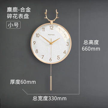 horloge murale moderne cadre doré aiguilles dorées fond blanc motif cerf pendule vintage chambre