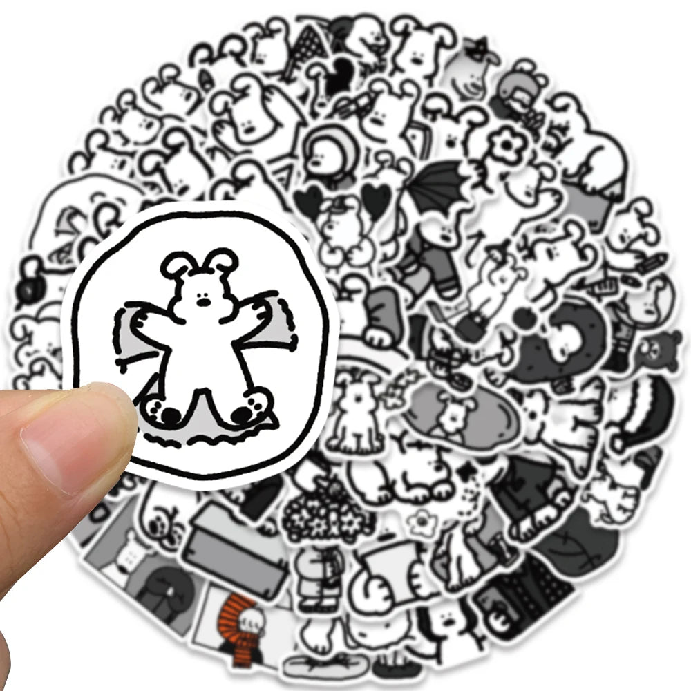 sticker cartoon personnages noir blanc adhésif mignon dessin animé divers motifs bricolage