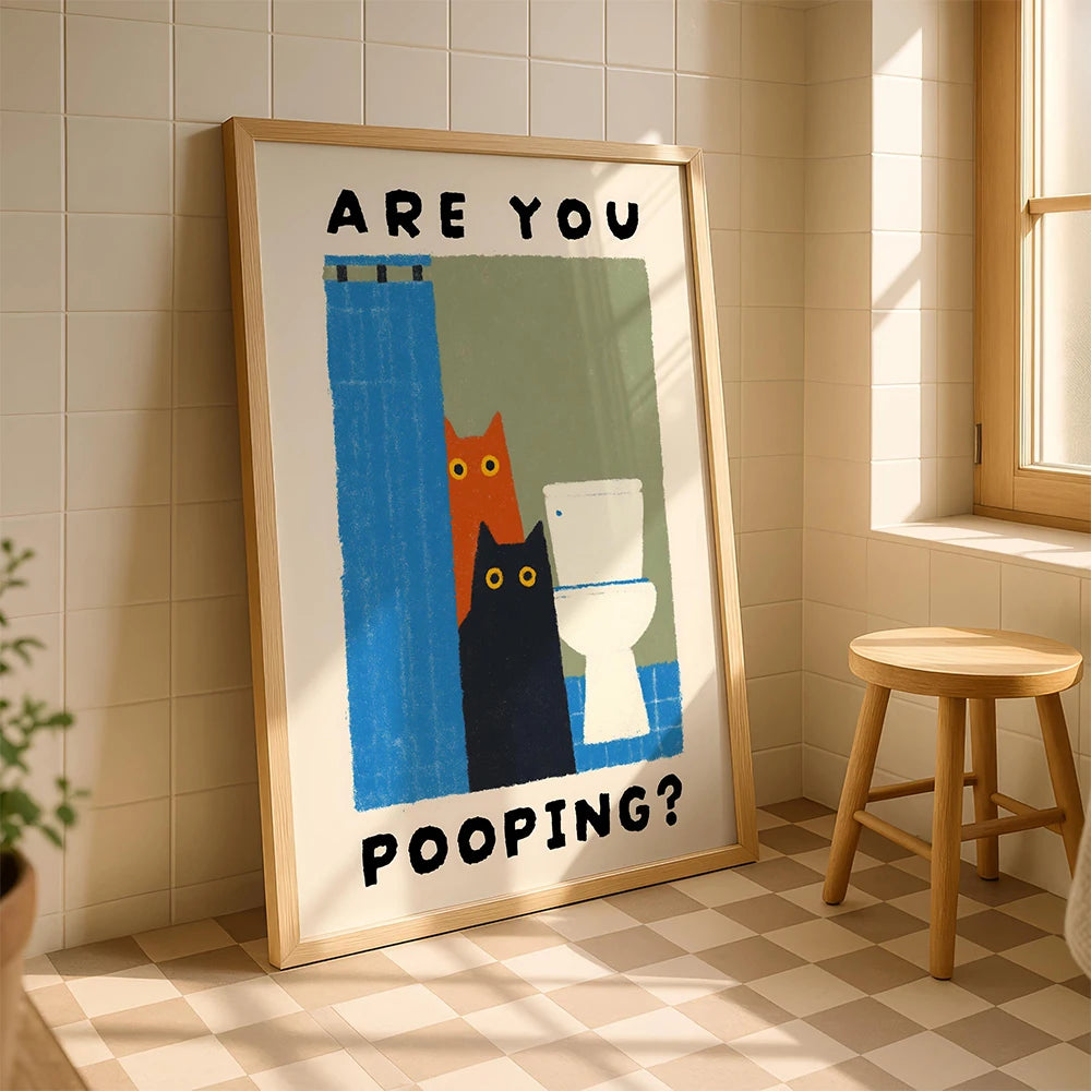 affiche humour chats salle bain pooping texte maison bain toilettes sans cadre illustration simple
