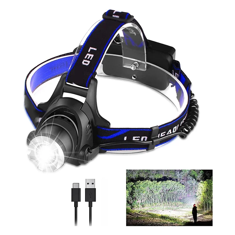 lampe frontale led noir bleu transparent bandeau réglable modes éclairage camping