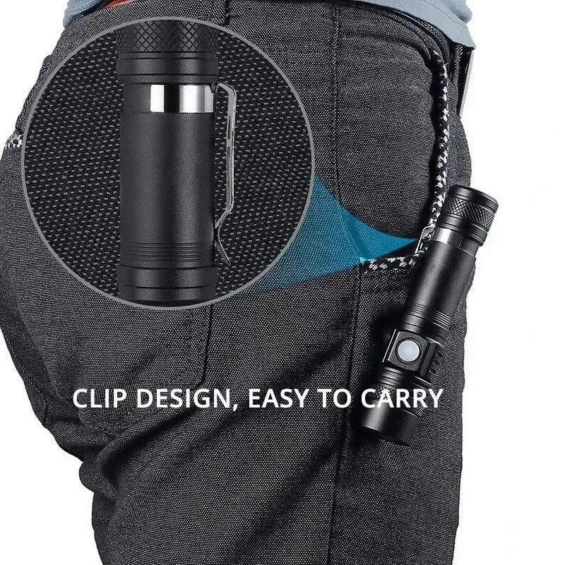 lampe torche rechargeable led noire zoom réglable camping randonnée bicyclisme