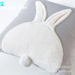 coussin gris clair motif lapin blanc mignon fermeture glissière ultra doux polyester coton jacquard