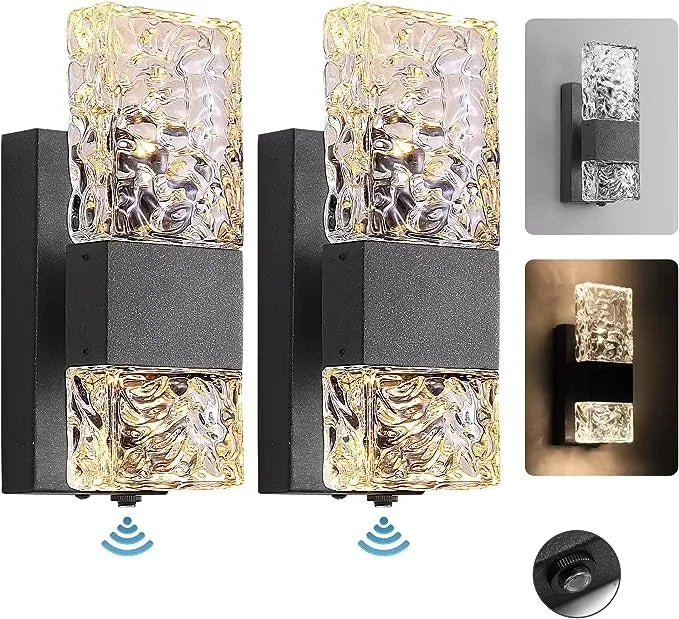 appliques murales led modernes noires transparentes capteur crépuscule aube ip65 3000k