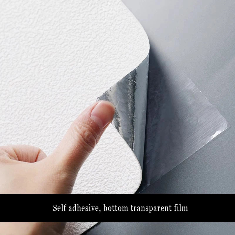Application de papier peint autocollant 3D sur un mur de salon