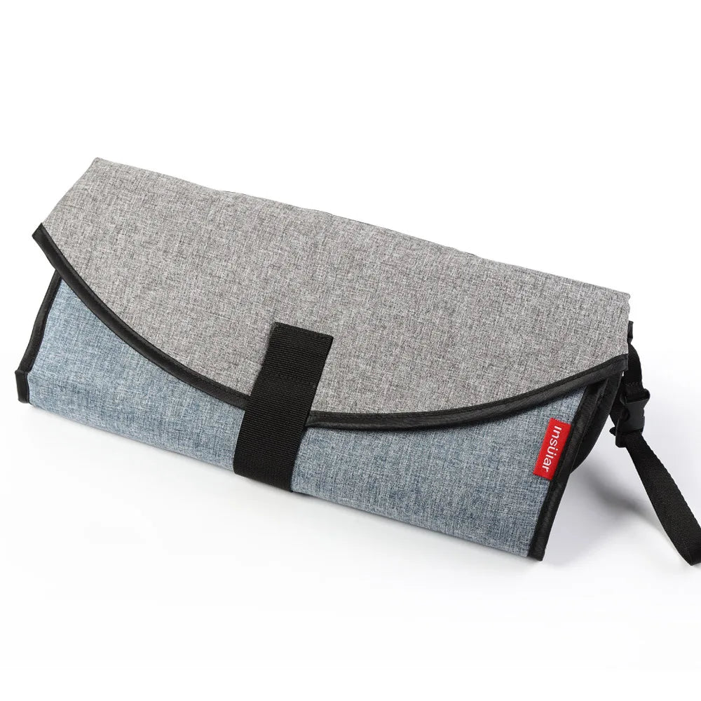 tapis langer pliable bébé denim gris rose sobre fonctionnel sangles velcro adaptable poussette