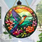 décoration extérieure oiseau verre soufflé art deco multicolore cordelette fleurs transparent