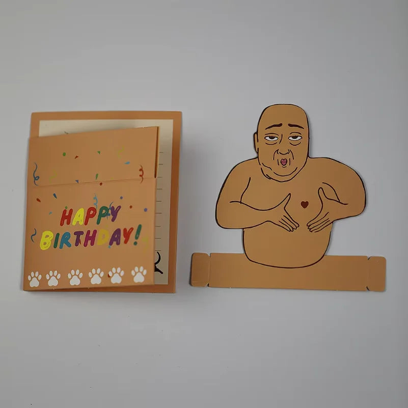 carte pop up anniversaire dessin animé personnages souriants coeurs lignes écriture simple cartoon