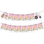 assiettes jetables vache rose anniversaire coeurs happy birthday serviettes fourchettes gobelets guirlande thème vache