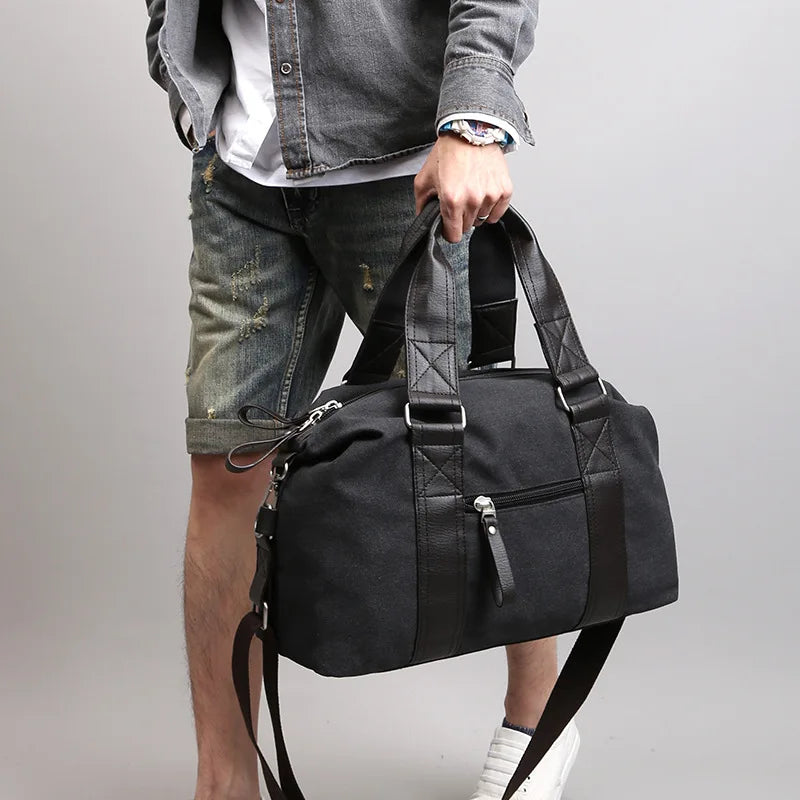 sac voyage toile homme polyvalent solide fermeture éclair beige noir texture cuir casual dimensions