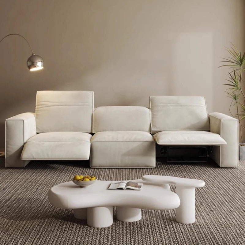 canapé salon moderne forme beige clair tissu composite coussin doux