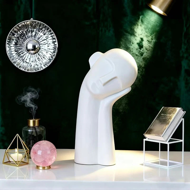 statue abstraite contemporaine blanche noire texture bois intérieure décoration luxe résine