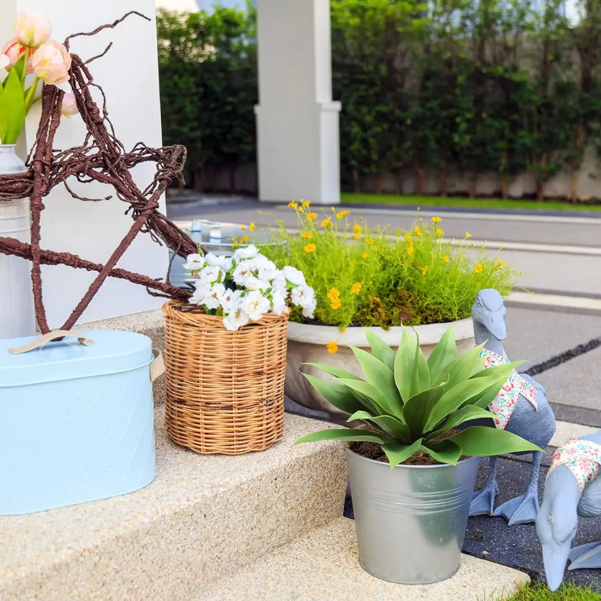 plante artificielle agave vert feuilles larges texture bois décorative extérieure pot argenté tropical mexicain