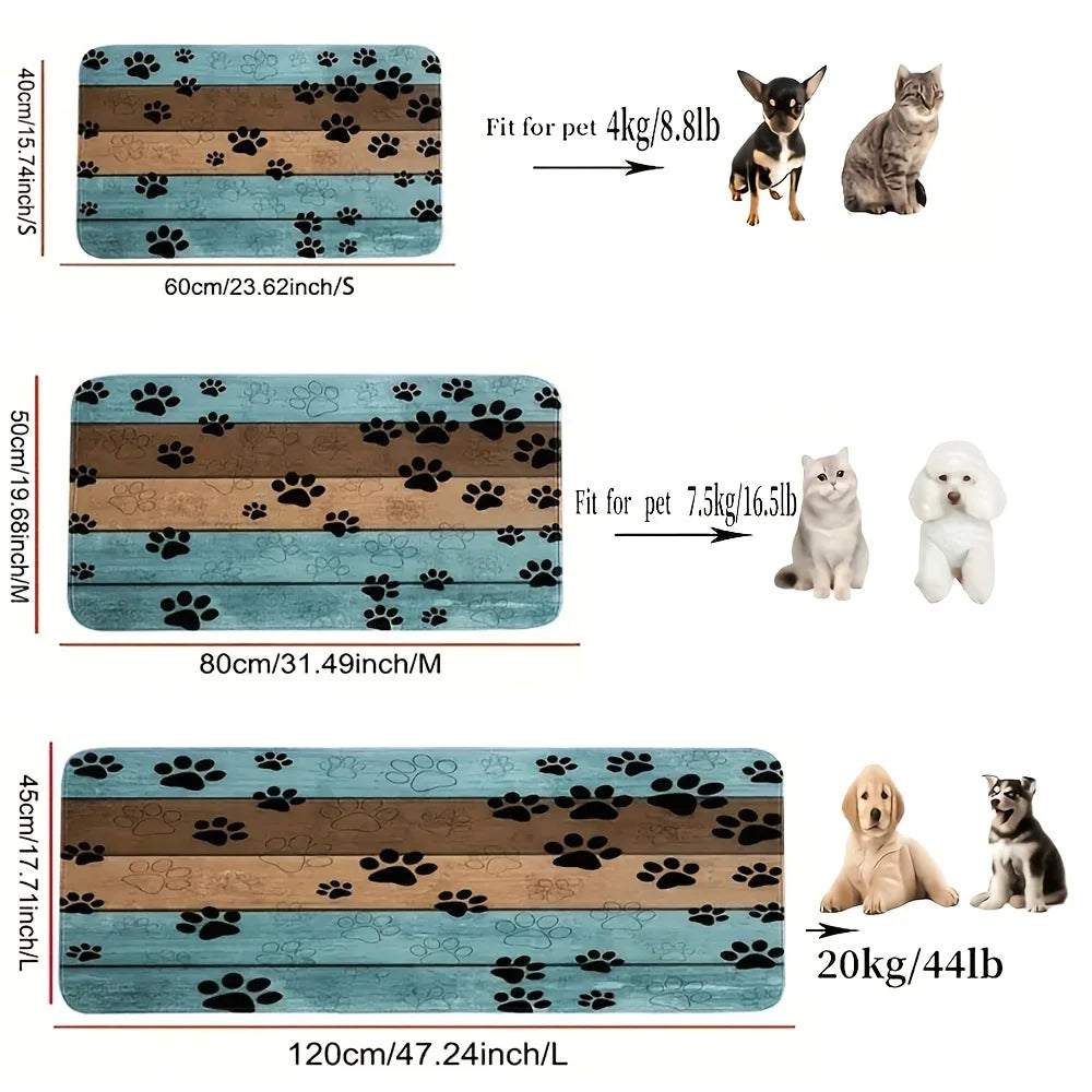 tapis anti dérapant patte chien bleu moderne absorbant eau chiens velours texture décors entrée