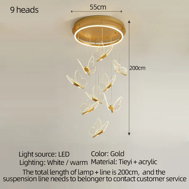 lampe suspendue papillon moderne blanc doré cristal transparent vis fixations