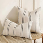 coussins décoratifs bohémiens rayures verticales crème noir tissu minimaliste fermeture éclair salon chambre