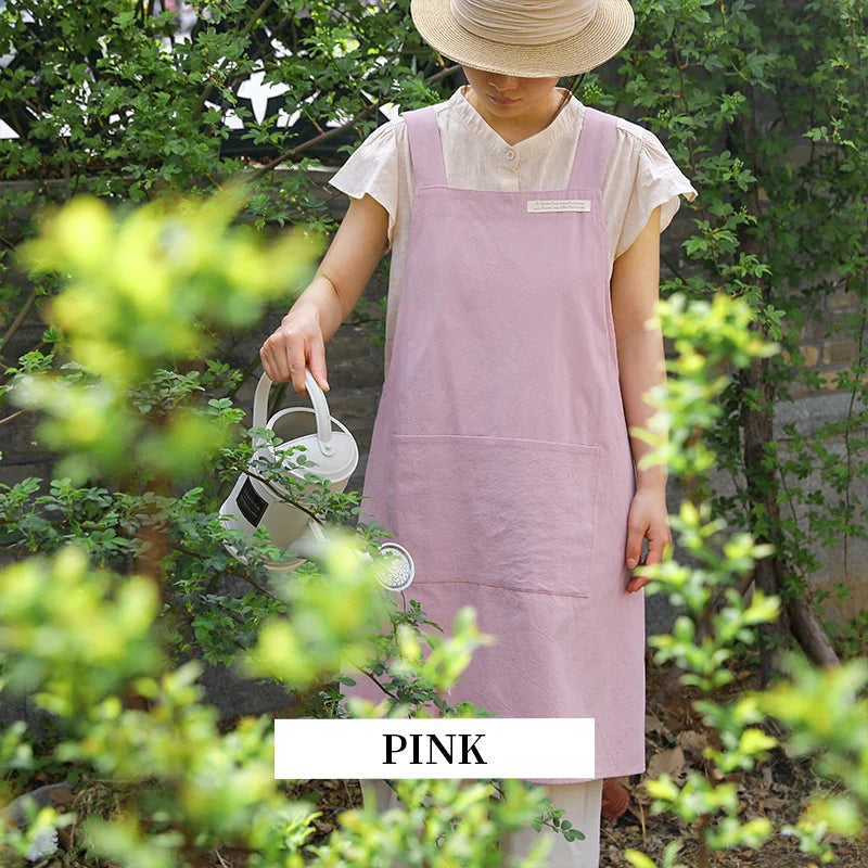 tablier coton bleu clair vert rose pâle poche arrière anti salissure classique simple femme