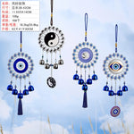pendant ethnique attrape rêves œil bleu argenté clochettes métal maison jardinextérieur