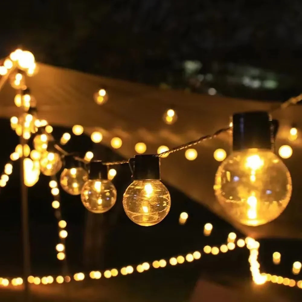 guirlande led solaire suspendue jaune ampoules transparentes panneau solaire autoinstallation festiveextérieurjardinterrasse