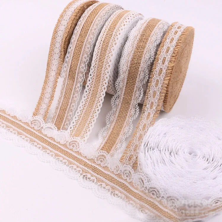 rubans polyester jute vintage largeur beige blanc dentelle opaques événements cadeaux anniversaire