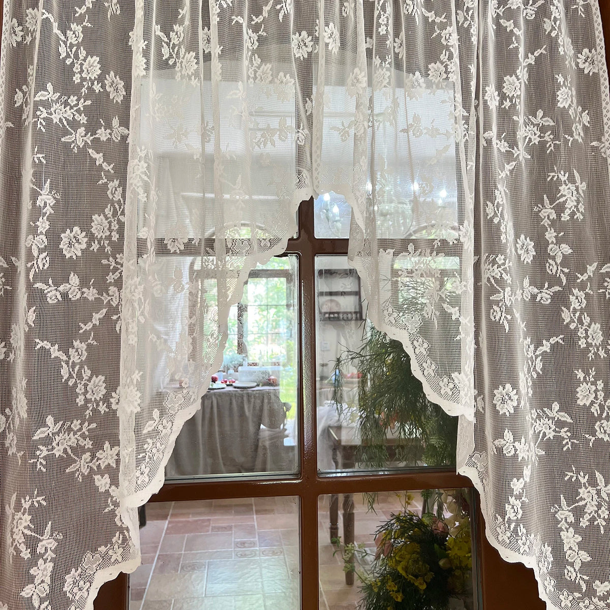 rideaux floral dentelle blanc cassé fenêtre vintage romantique translucent européen chambre